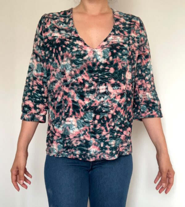 T-shirt à manches 3/4 Sud Express bleu et rose Taille M