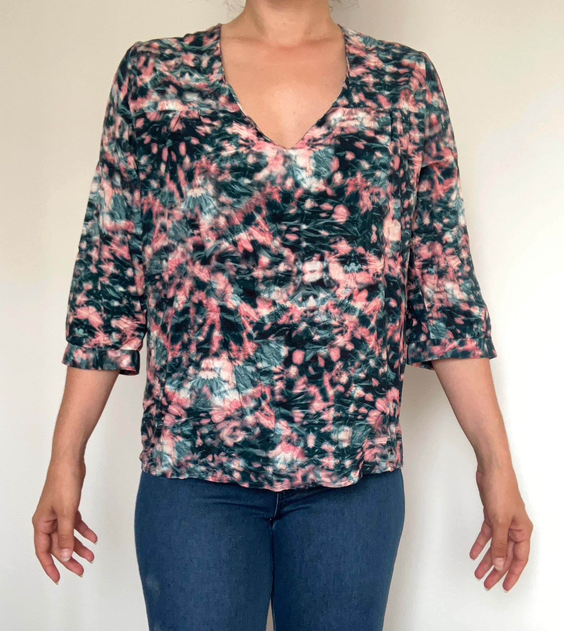 T-shirt à manches 3/4 Sud Express bleu et rose Taille M